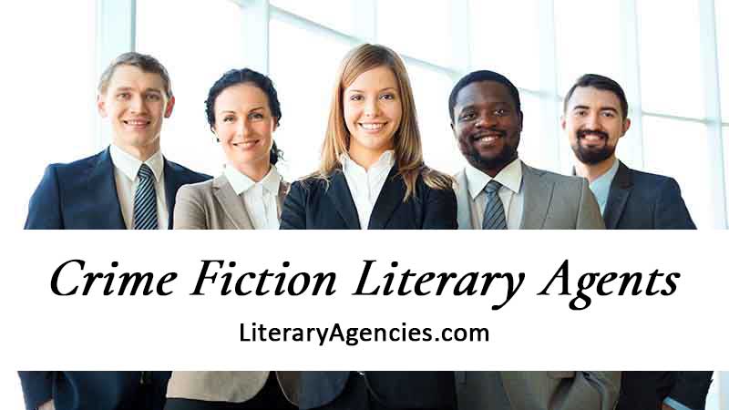 Diverse group of crime fiction literary agents wearing suits and smiling