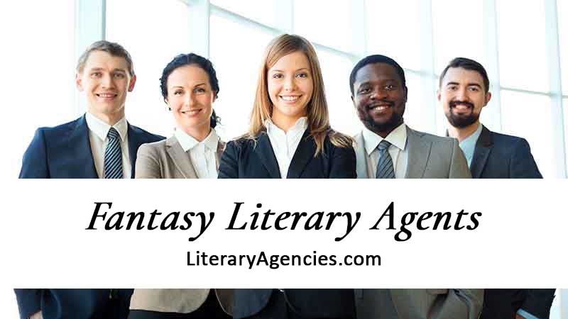 Diverse group of fantasy literary agents wearing suits and smiling