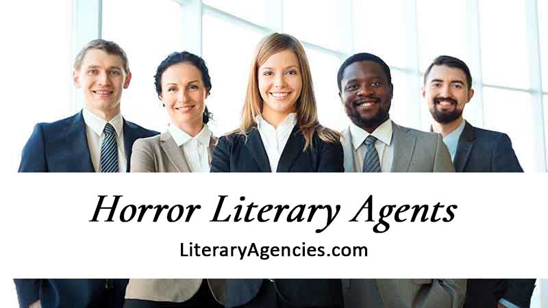 Diverse group of horror fiction literary agents wearing suits and smiling