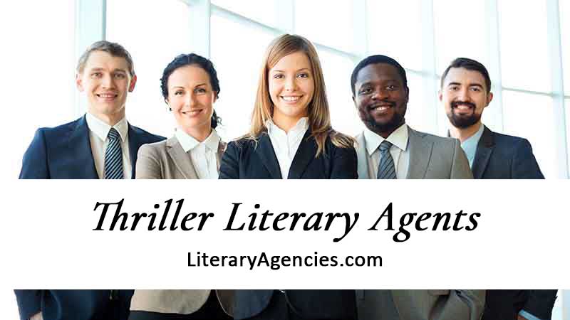 Diverse group of thriller literary agents wearing suits and smiling